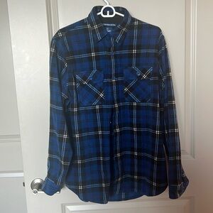 Old Navy Black and Blue Plaid Button Up Shirt